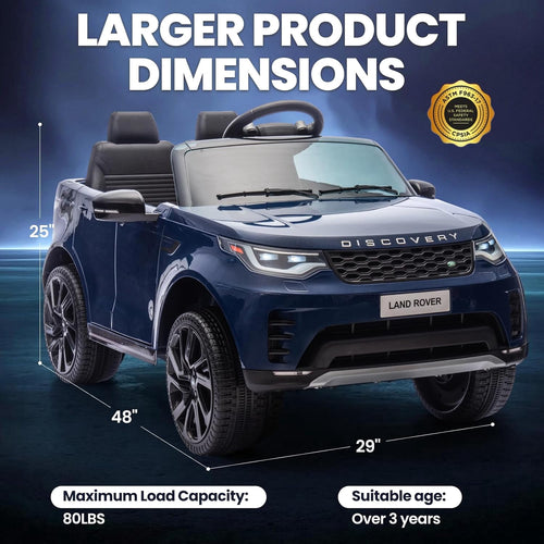 12V Licensed Land Rover 2-Seater Ride On Vehicle with Parent Remote Control, Double Doors, LED Lights, Manual Driving, Rechargeable Battery Powered Electric Ride On Car,Dark blue