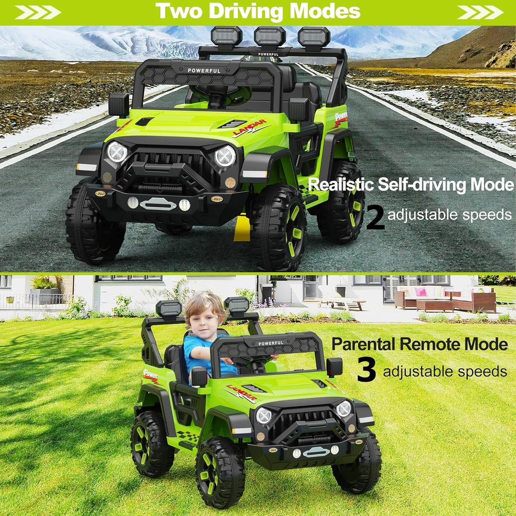 12V Ride-On Truck Car, 7Ah Battery, Parent Remote Control, 3 Speeds Up to 3.7 MPH, Soft Start, LED Lights, Bluetooth, USB, AUX, MP3, 66 Lbs