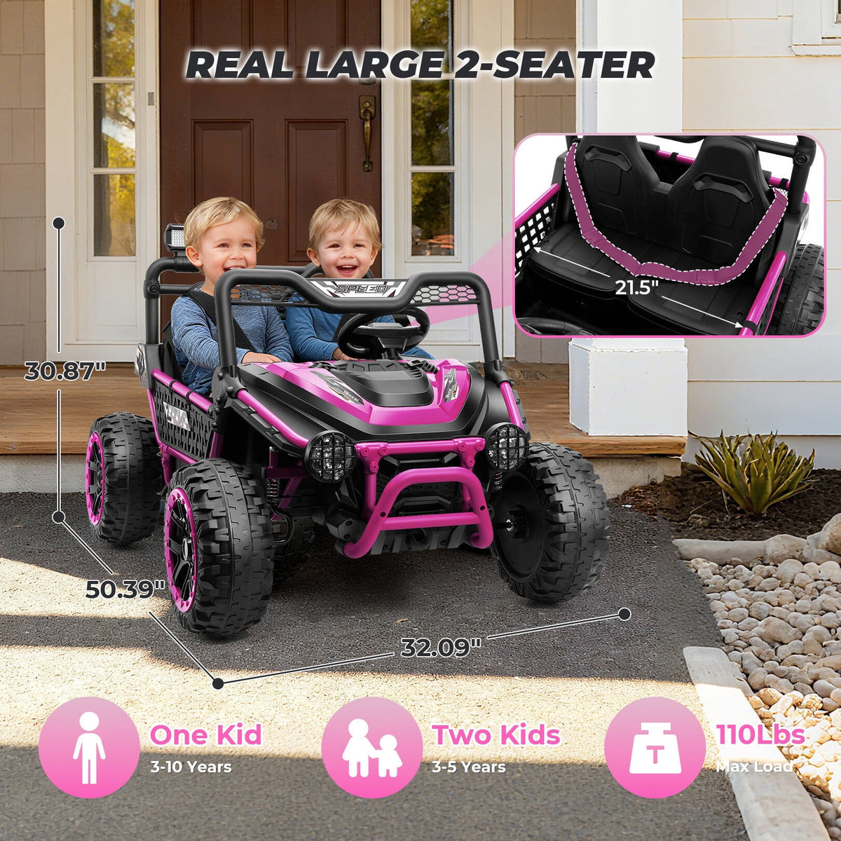 Farmdex 24V Ride on Car Truck, 2 Seater Electric UTV w/Remote Control, 21.5" Spacious Seat Ride on Toy for Kids Aged 3-10, Music, Storage, LED Light, Blue