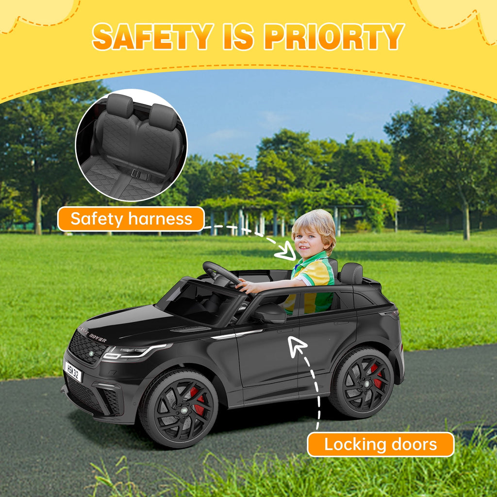 Licensed Land Rover 12V Kids Ride-On Electric Car – Remote Control, MP3, Rocking Mode, Pull Rod, Battery Powered Vehicle for Ages 4-8 – Toy Gift for Boys & Girls, Black