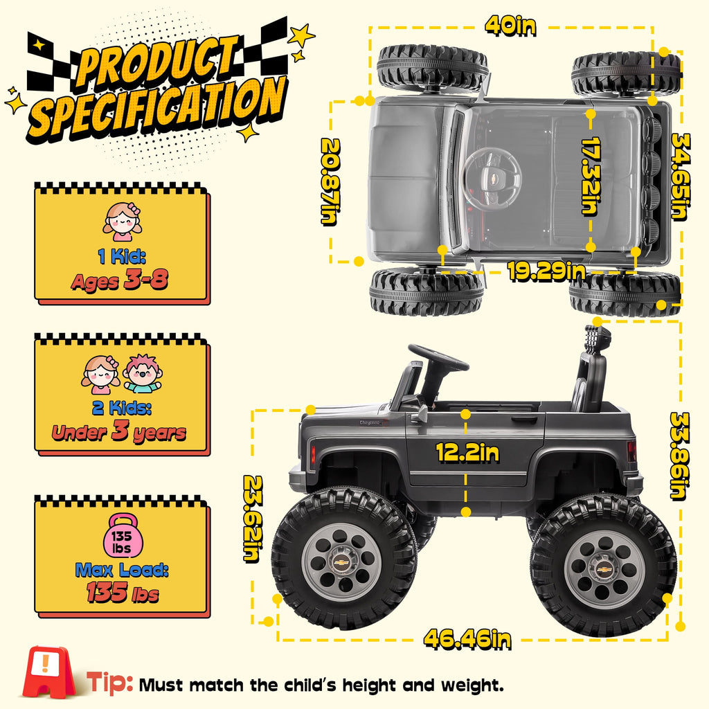 Sunnyfree 4WD Chevrolet Cheyenne 24 Volt Ride on Toys, 2 Seater Power Truck Wheels with Remote, Bluetooth, USB, LED Lights, Blue