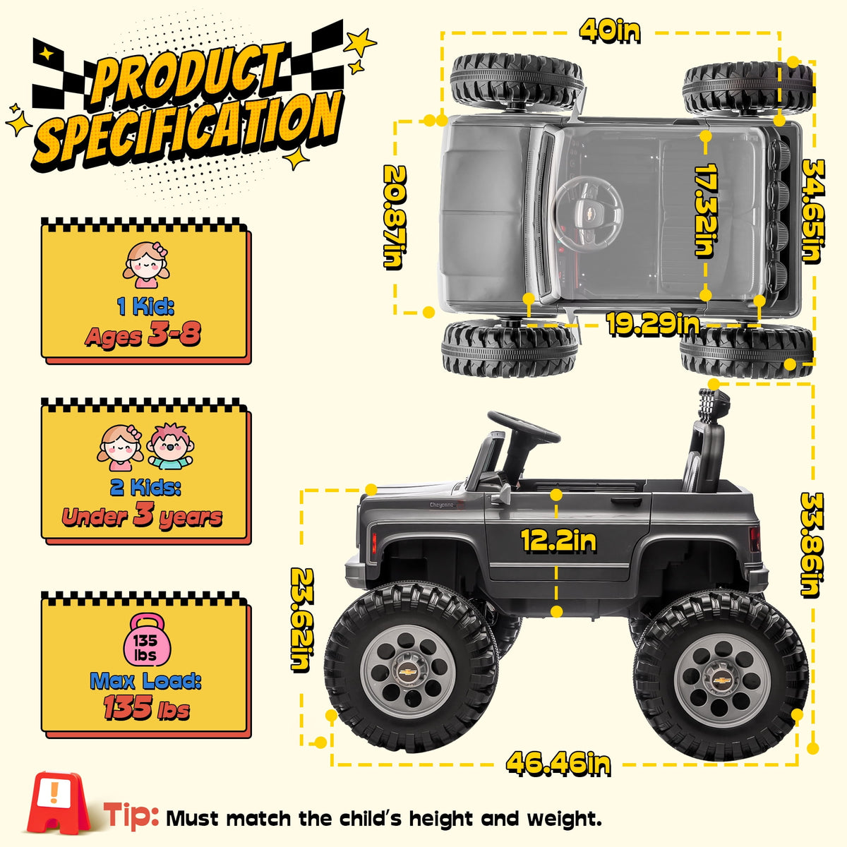 Sunnyfree Upgraded 4WD Chevrolet Cheyenne 24 Volt Ride on Toys, Electric Car for Kids, Power Truck Wheels with Remote, Bluetooth, USB, LED Lights, Black