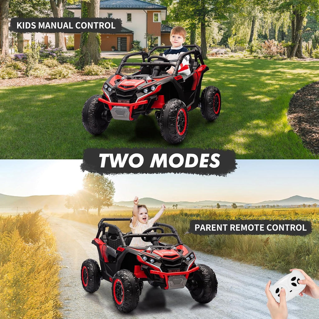 24V 2-Seater Ride On UTV for teens. Remote Control. 4x200W Motors. Bluetooth Music. LED Lights. 3 Speeds. . Safety Belt. All-Terrain Electric Vehicle,Rose Red