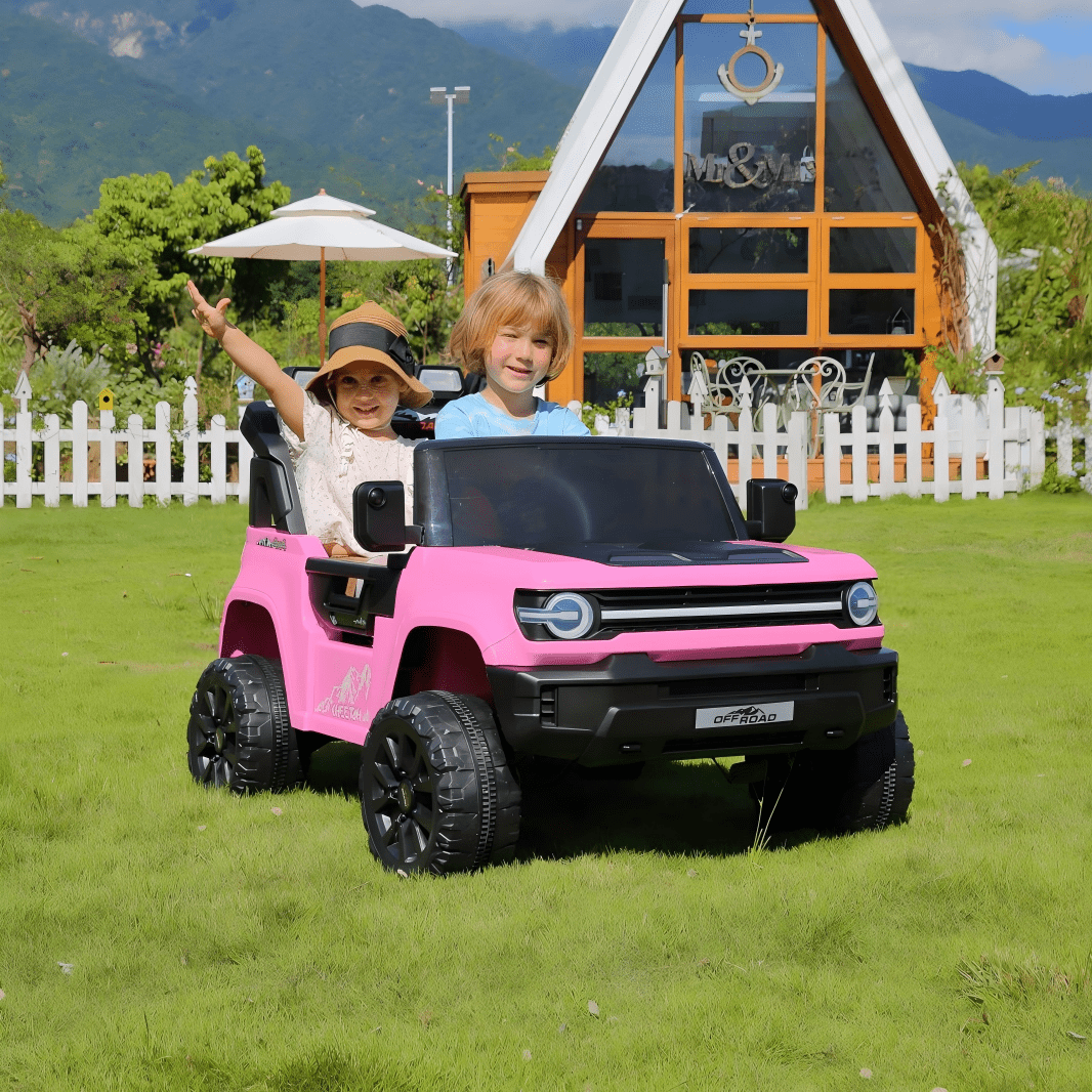 Farmdex 24V Ride on Toys with Remote Control, 2 XL Seater Electric Truck Car for Kids w/ 22'' Large Seat, 4WD/2WD Switchable, Powered Ride on Cars w/ Bluetooth, LED Lights, 3 Speeds, 4 x 200W, Pink