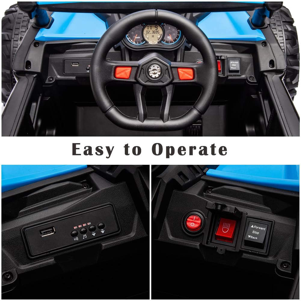 TROPOW 24 Volt Ride On Toys for Boys,Battery Powered Kids Car, Electric Off-Road UTV Car with Remote Control, 200W Motors, Led Lights, Music, Enhanced Suspension, Ride on Toy for Kids,Blue