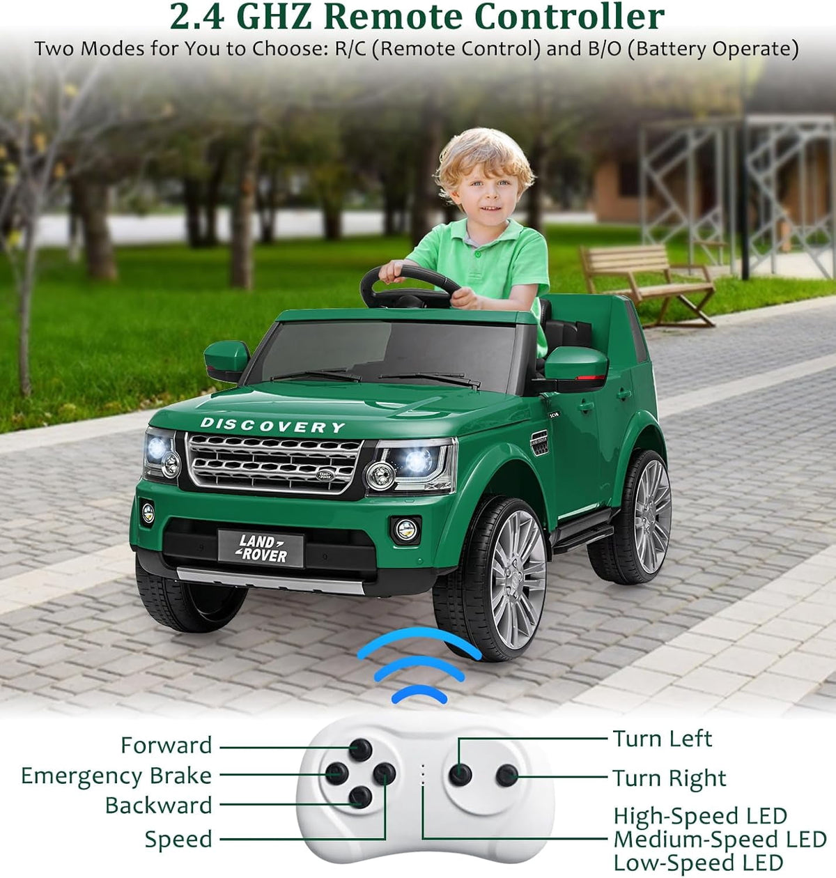 12V Licensed Land Rover Ride-On Car, 2x25W Motors, 4.5Ah Battery, 3 Speeds up to 4.5 MPH, Parent Remote, Spring Suspension, LED Lights