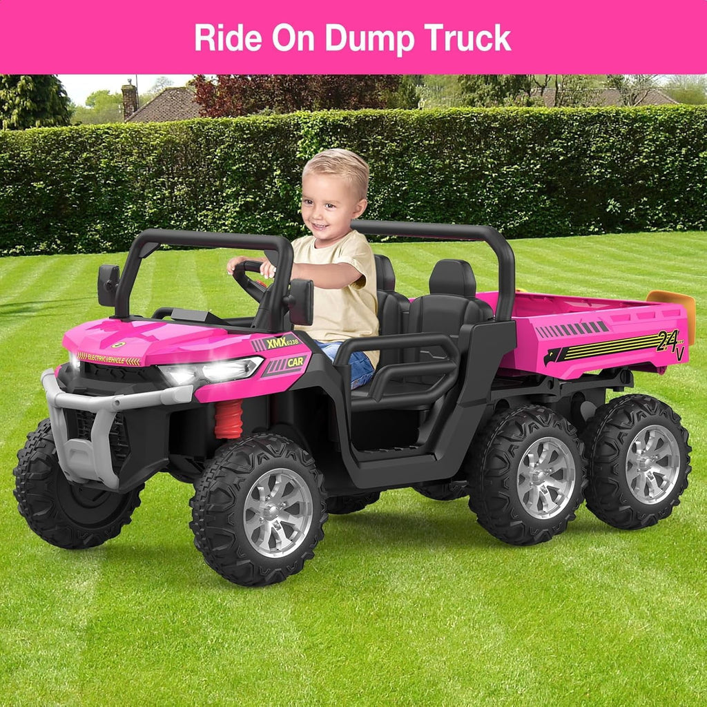 Ride On Dump Truck for Kids Ride On Car with Remote Control Electric UTV Vehicles with Electric Dump Bed, 4WD Power Ride-on 6 Wheels Ride On Toys for Boys Girls