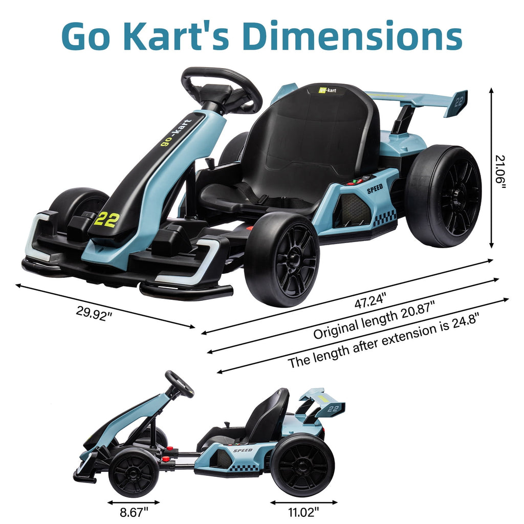 24V Kids Electric Go Kart, 300W Drift Ride-On Car with Dual 150W Motors - Adjustable Seat, 4 Speed Modes, 8.5mph Max, LED Lights, Music & Horn, Safety Belt, Outdoor Racing Toy - Red