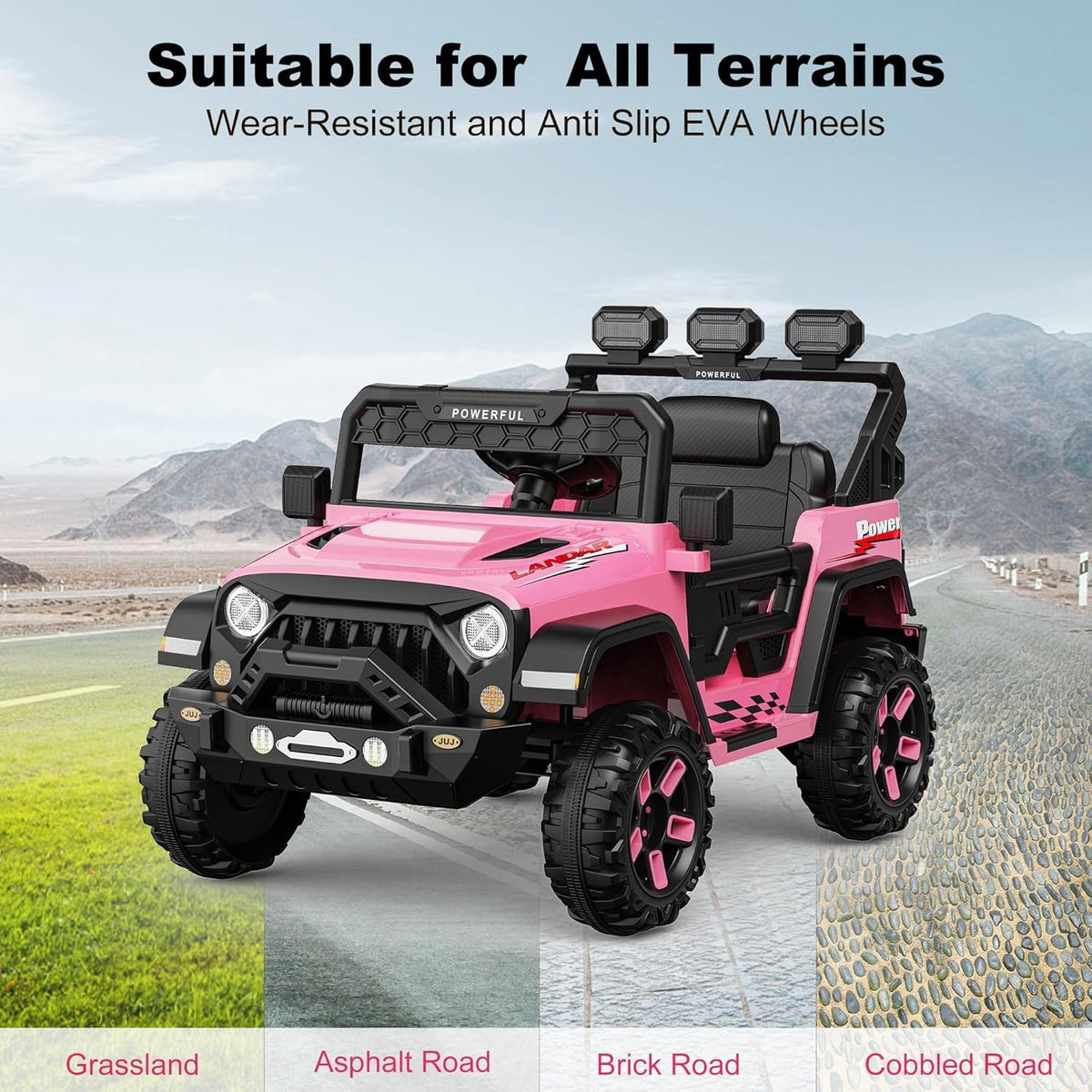 12V Ride-On Truck Car, 7Ah Battery, Parent Remote Control, 3 Speeds Up to 3.7 MPH, Soft Start, LED Lights, Bluetooth, USB, AUX, MP3, 66 Lbs