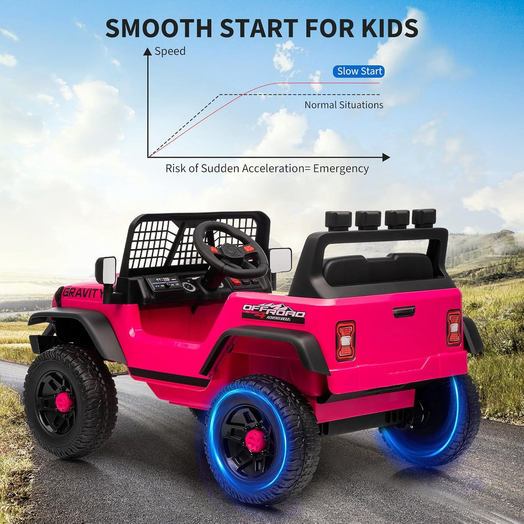 12V Ride-On Electric Car with Remote Control, Extra-Wide 13" Seat, 3 Speeds, 1.6-4.1 MPH, LED Lights, Music, USB, Safety Belt