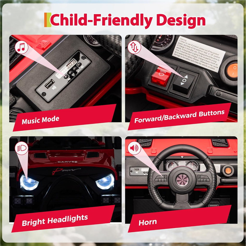 12V Electric Ride-On Truck, 4-Wheel Ride-On Car with Parent Remote Control, Dual 35W Motors, Spring Suspension, 3 Speeds, Bluetooth, LED Lights