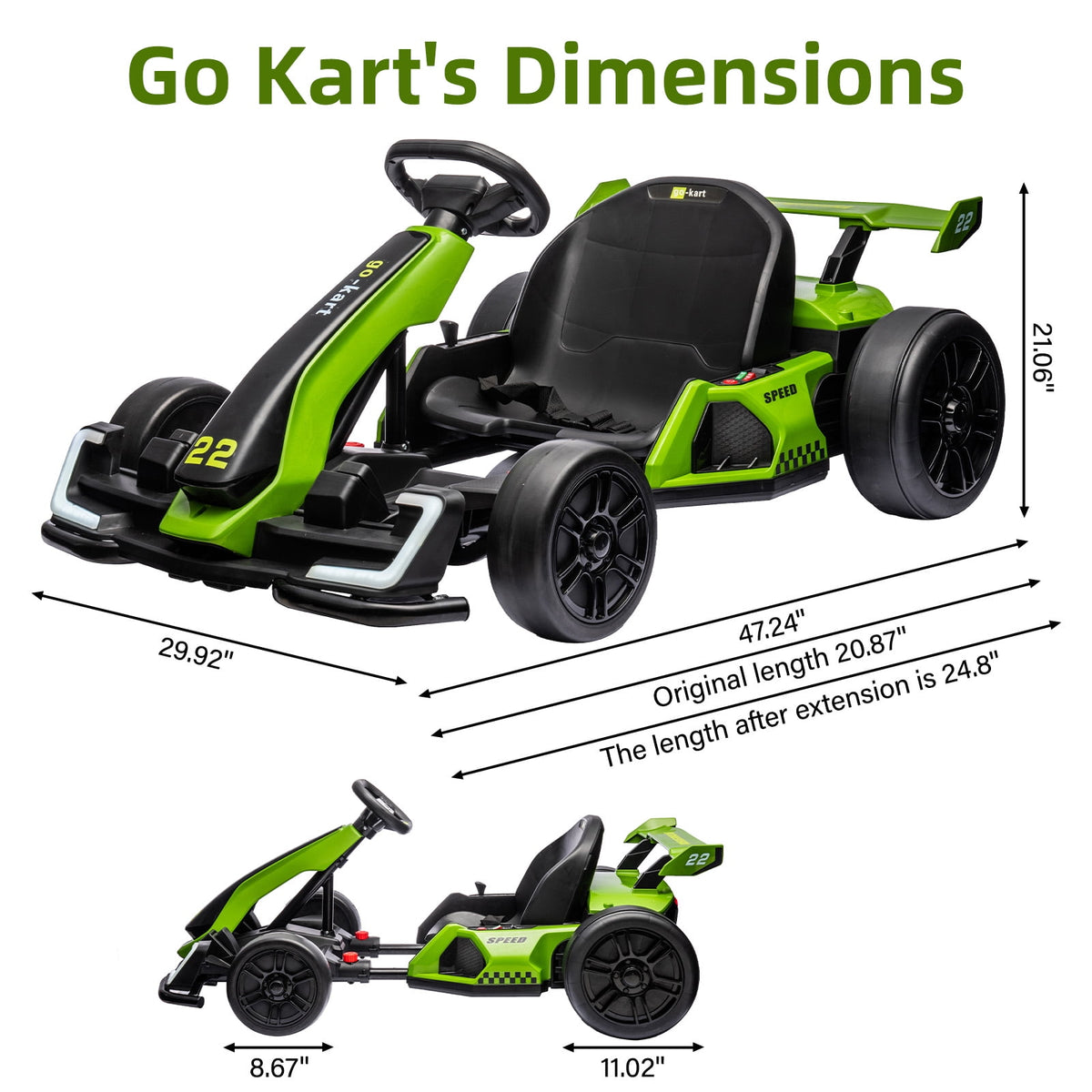 24V Kids Electric Go Kart, 300W Drift Ride-On Car with Dual 150W Motors - Adjustable Seat, 4 Speed Modes, 8.5mph Max, LED Lights, Music & Horn, Safety Belt, Outdoor Racing Toy - Red