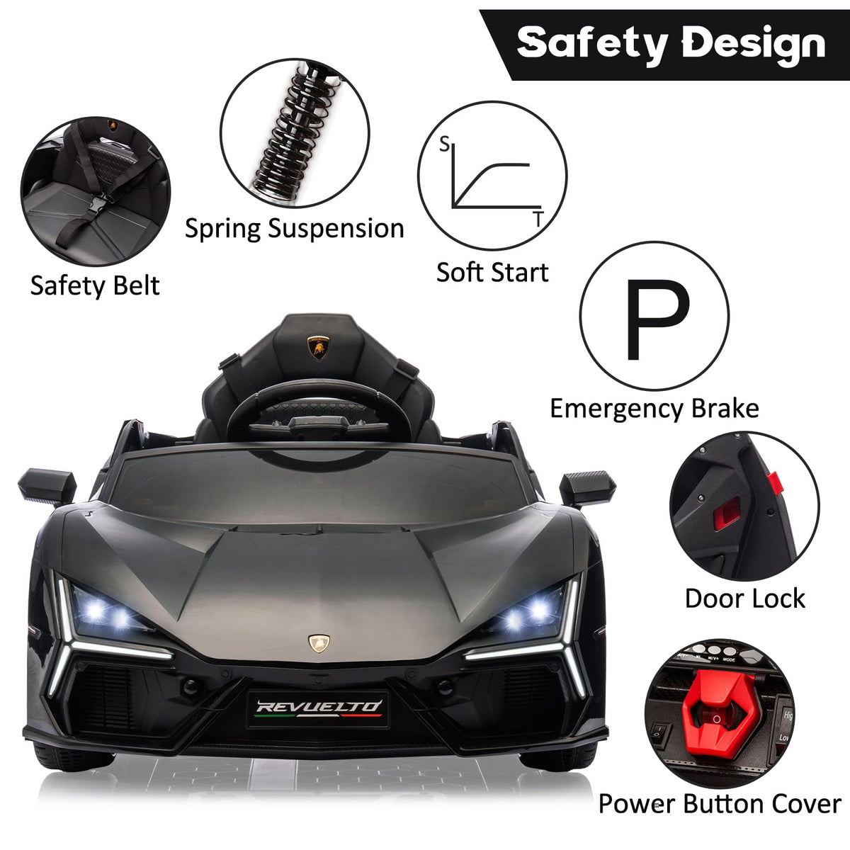 Towallmark 12V Ride On Car for Kids, Licensed Lamborghini Revuelto Electric Vehicle, Battery Powered Sports Car Toy for Boys & Girls,Kids Christmas Gifts