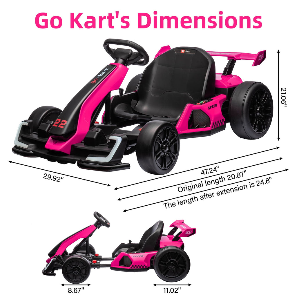 24V Kids Electric Go Kart, 300W Drift Ride-On Car with Dual 150W Motors - Adjustable Seat, 4 Speed Modes, 8.5mph Max, LED Lights, Music & Horn, Safety Belt, Outdoor Racing Toy - Red