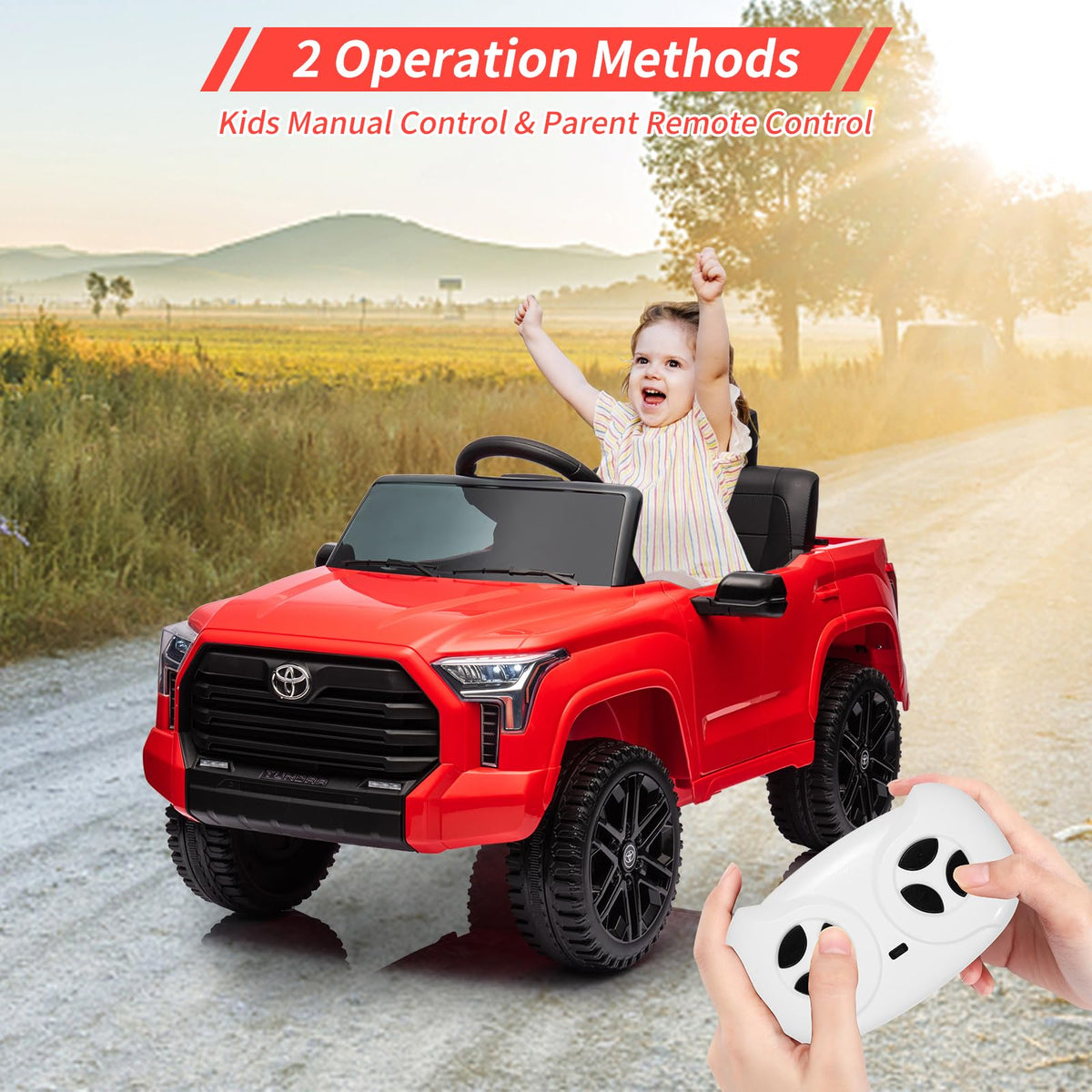 TROPOW Kids Cars Electric Ride On,12V Ride on Car for Kids,Licensed Toyota Ride on Truck,Battery Powered Electric Car with Remote Control,MP3,LED Lights,Suspension System,Double Doors,Pink
