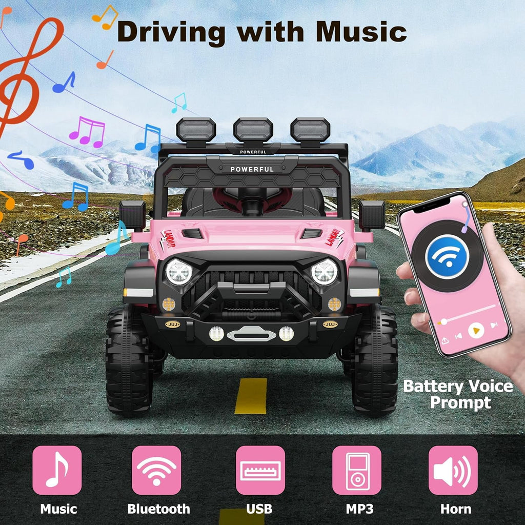 12V Ride-On Truck Car, 7Ah Battery, Parent Remote Control, 3 Speeds Up to 3.7 MPH, Soft Start, LED Lights, Bluetooth, USB, AUX, MP3, 66 Lbs