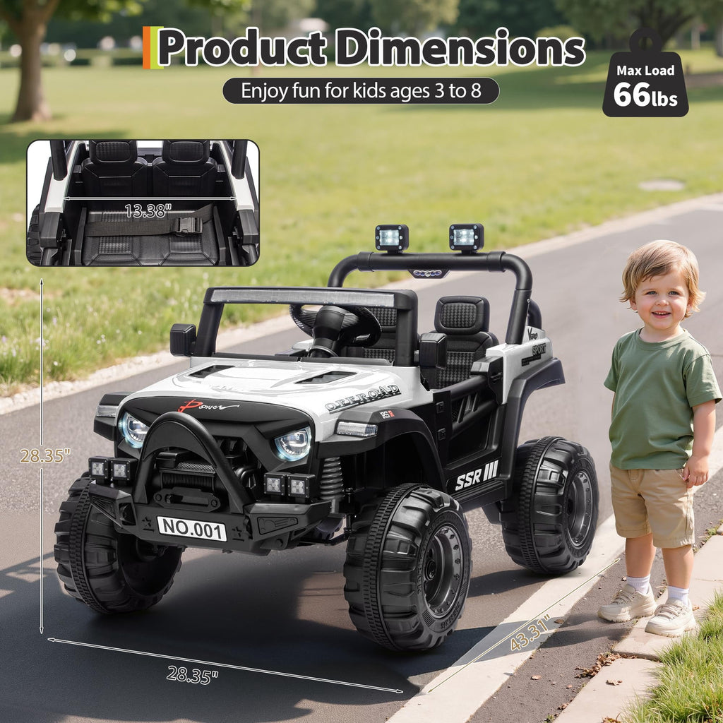 12V Kids Electric Ride-On Car – Parent Remote Control, 3 Speeds up to 4.1MPH, Spring Suspension, Seat Harness, Locking Doors, LED Headlights, wireless Music, Battery Powered Truck Toy