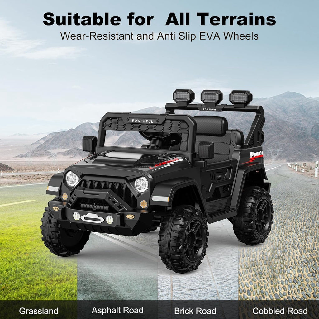 12V Ride-On Truck Car, 7Ah Battery, Parent Remote Control, 3 Speeds Up to 3.7 MPH, Soft Start, LED Lights, Bluetooth, USB, AUX, MP3, 66 Lbs