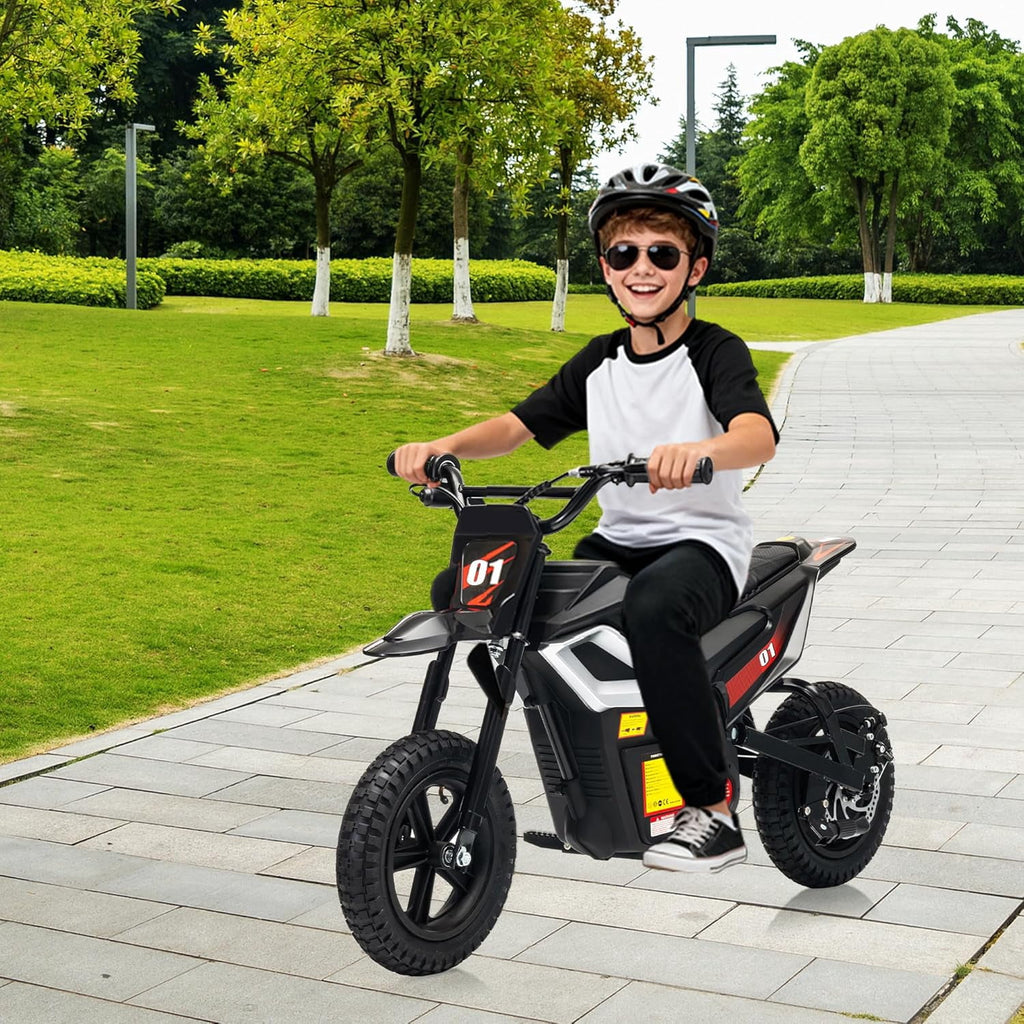 24V Electric Dirt Bike, 350W Ride-On Motorcycle with Rear Suspension, Twist-Grip Throttle, 12-Inch Rubber Tires, 13.67 MPH, 132 Lbs