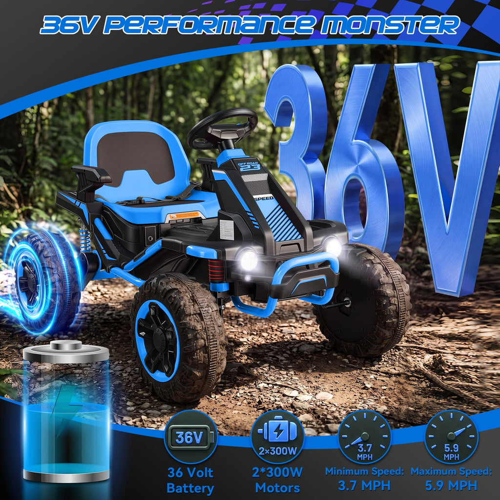 VIBESPARK 36V Ride on Toys for Big Kids Ages 6-12, 600W Ride on Cars up to 5.9 mph, Powerful 4 Wheeler Quad, Ride on ATV W/ Adjustable Seat, Ball-bearing Design, Power Display, Light Control, Green