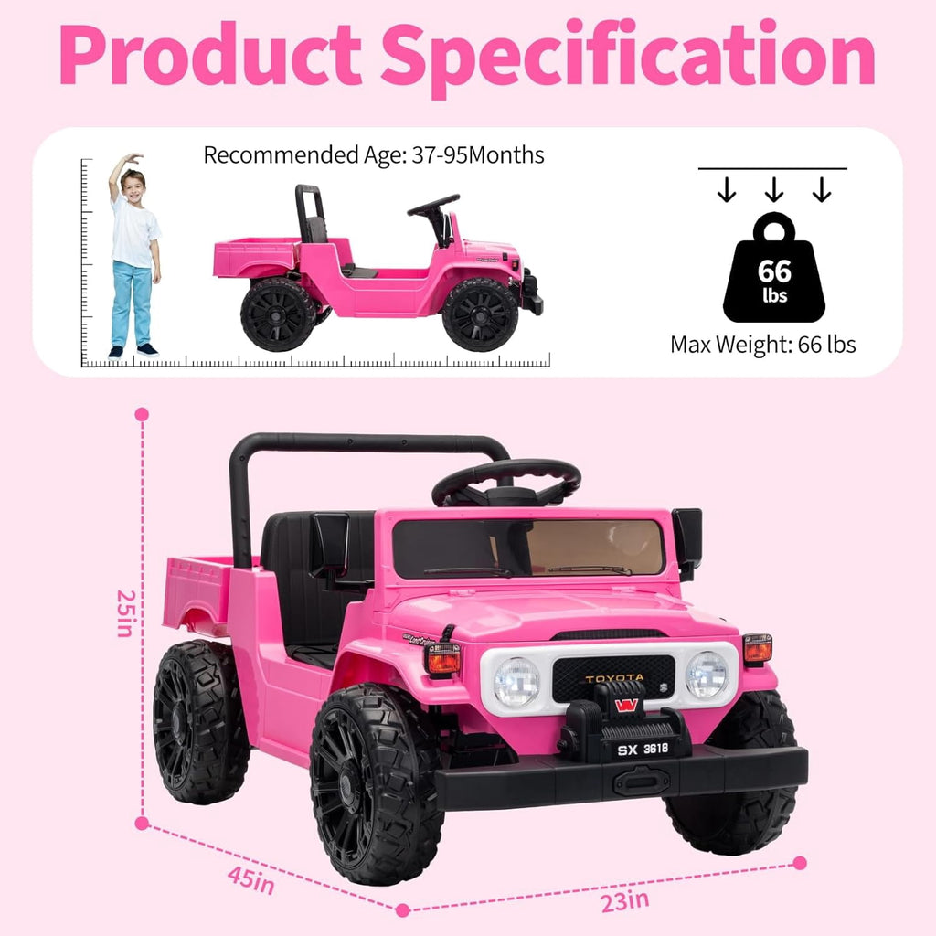 12V Licensed Toyota Ride-On Pickup Truck, Electric Ride-On Car with Remote Control, Lift-Up Dump Bed, Suspension, Bluetooth, Music, 3.73 MPH