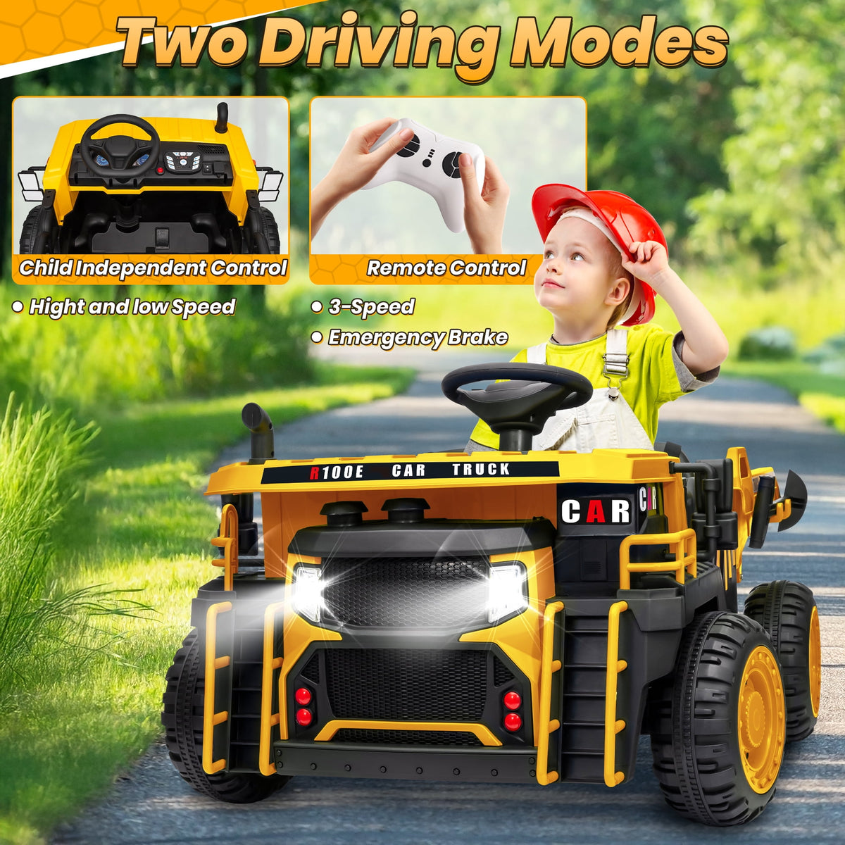 24 Volt Ride on Toys w/ Remote Control, 2*200W Strong Motor, Electric Powered Ride on Dump Truck with Shovel, 3 Speeds, LED Lights, MP3/USB Music, Blue