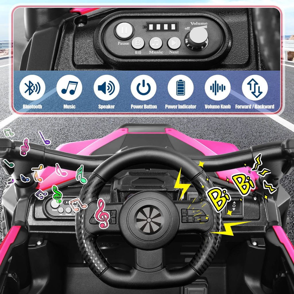 VIBESPARK 24V Ride on Toys for Kids, Ride on Cars with Remote Control, Powered Ride on Electric Car w/ Bluetooth, Music Player, LED Lights, Blue