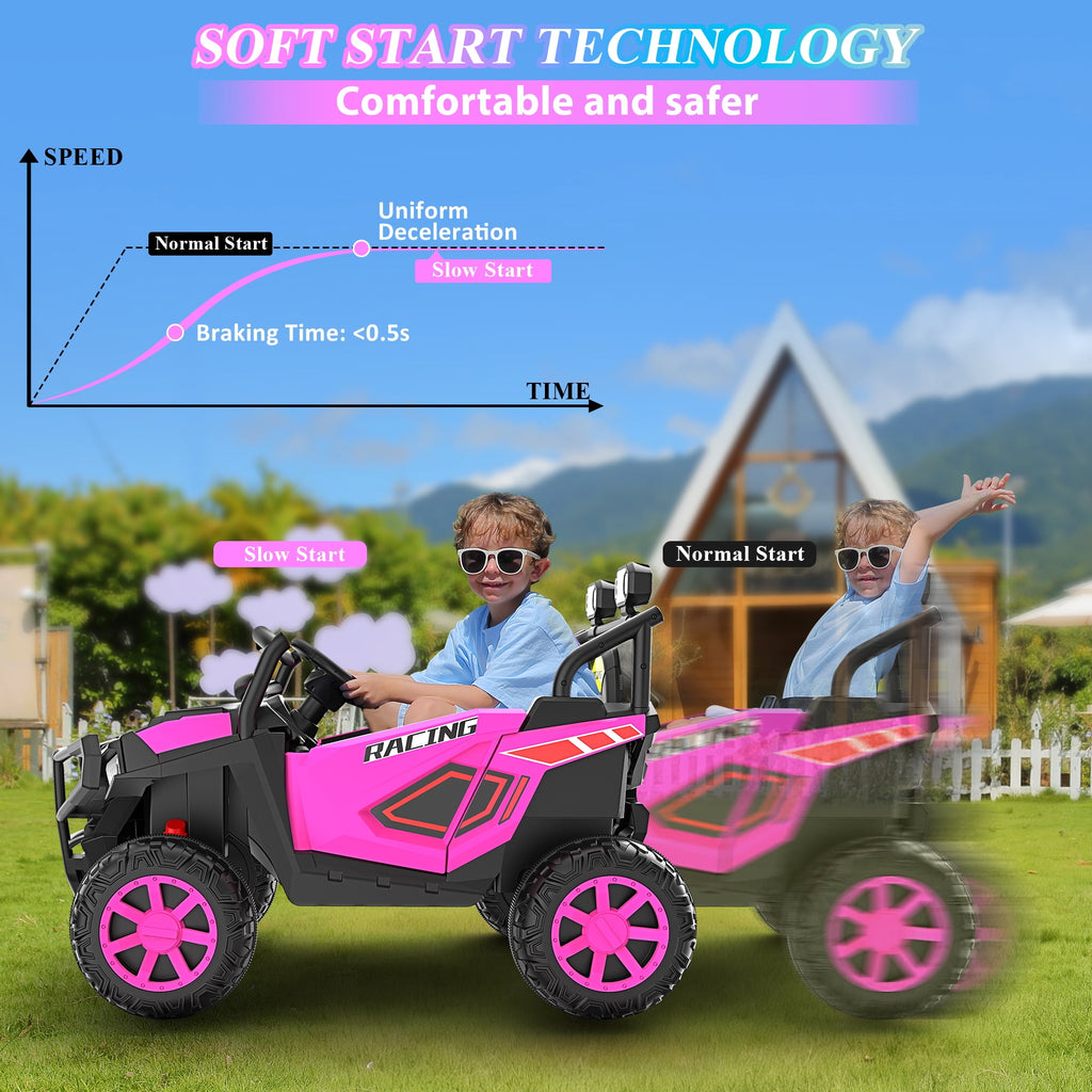 Funcid 24 Volt Ride on Toys, 2-Seater Ride on Cars with Remote Control, 400W Electric Car for Kids, Ride on UTV w/ Bluetooth, MP3, Seat Belts, Volume Adjustment, Suspension, Green