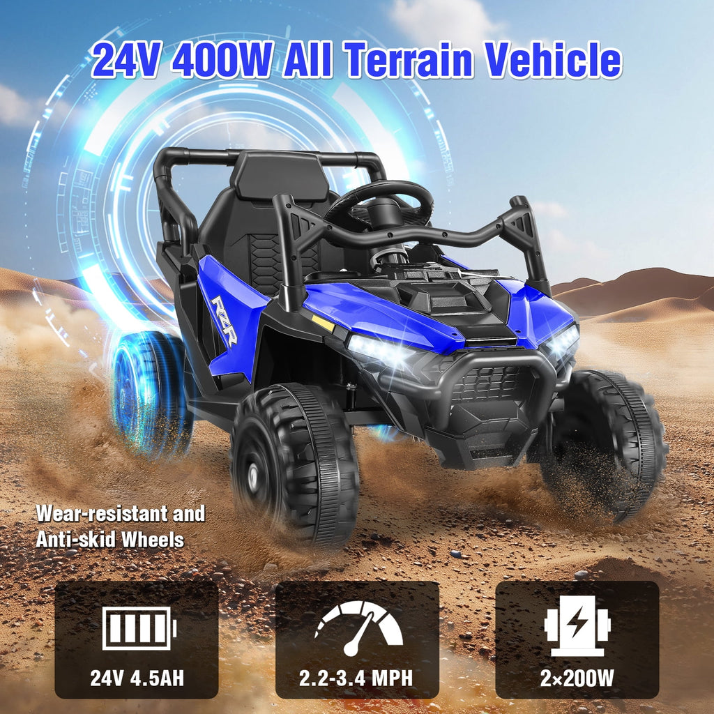 Funcid 24 Volt Ride on Toys with Remote Control & Battery Indicator, 400W Ride on UTV, Electric Car for Kids w/ Bluetooth, Music, LED Lights, Volume Adjustment Knob, 3 Speeds, Pink