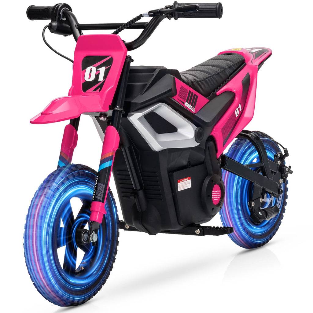 24V 350W Electric Dirt Bike for Kids - 13.7 MPH Max Speed, 12 Mile Range, Rear Suspension, Twist Grip Throttle, Key Start, Hand Brake - Built-in Music & wireless, Ride-On Motorcycle Toy, Red