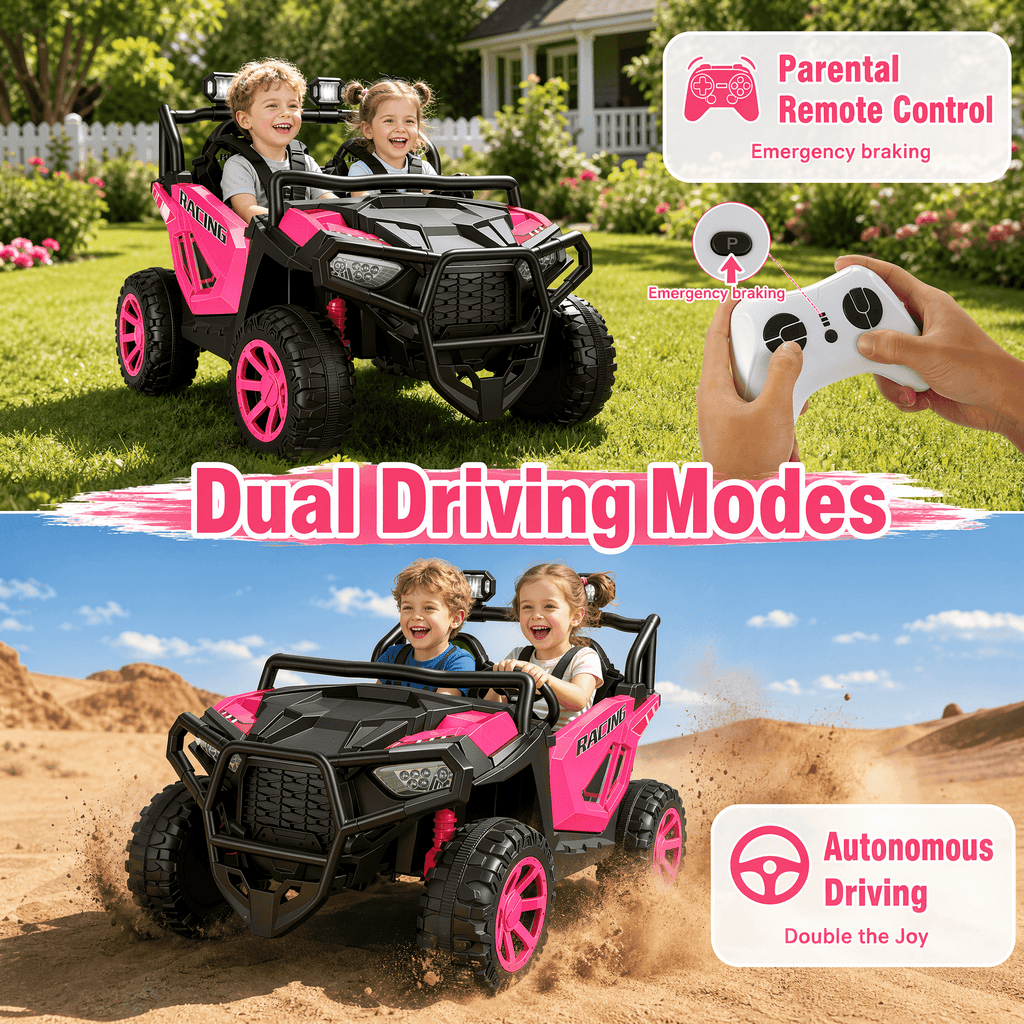 VIBESPARK 24 Volt 2 Seater Ride on Toys for Kids, Powered Ride on Cars with Remote Control, Electric UTV Car for 3-8 Boys Girls Gift w/ Bluetooth, LED Light, Music, Green