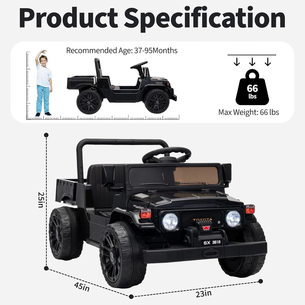 12V Licensed Toyota Ride-On Pickup Truck, Electric Ride-On Car with Remote Control, Lift-Up Dump Bed, Suspension, Bluetooth, Music, 3.73 MPH