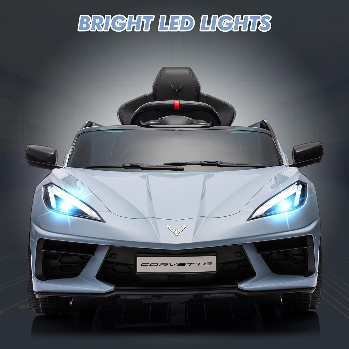12V Licensed Corvette C8 Ride-On Electric Sports Car, Dual 30W Motors, Remote Control, LED Lights, Music, Openable Doors, 66 lbs