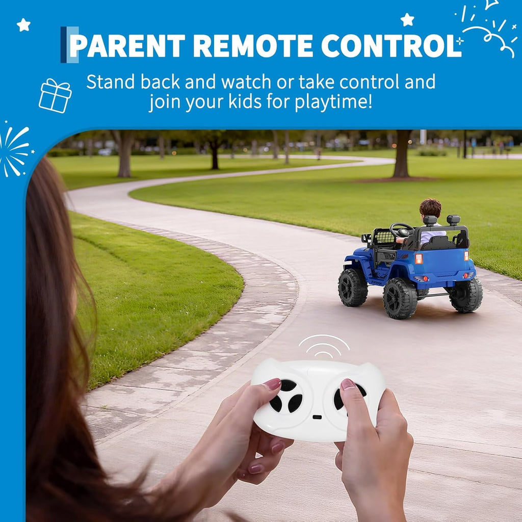 12V Electric Ride On Car with Remote Control, Off Road Ride On Vehicle with Bluetooth, LED Lights, Spring Suspension, Adjustable Seat Belt, All Terrain Tires, 61 lbs Capacity