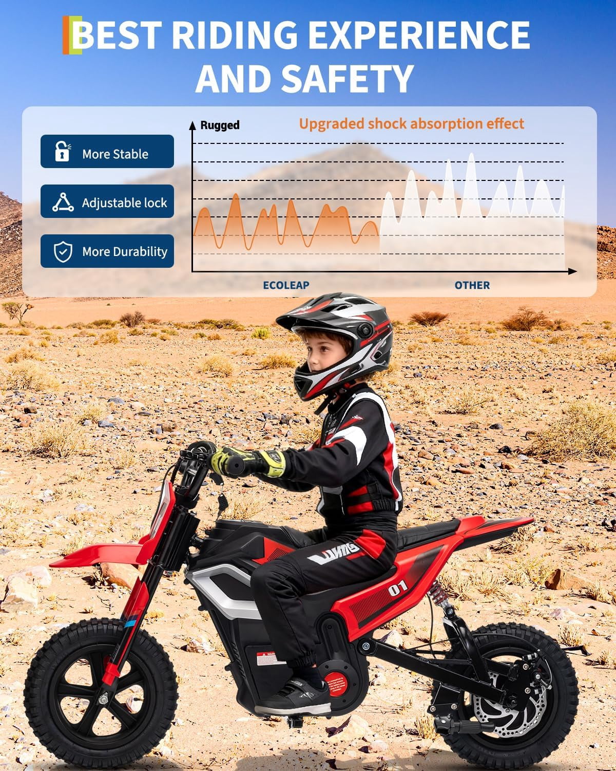 Fectiontool 24V Electric Ride-On Motorcycle, 350W Motor, 24V 7Ah Rechargeable Battery, Battery Powered Ride-On Bike, Energy-Efficient Charger Included,Red