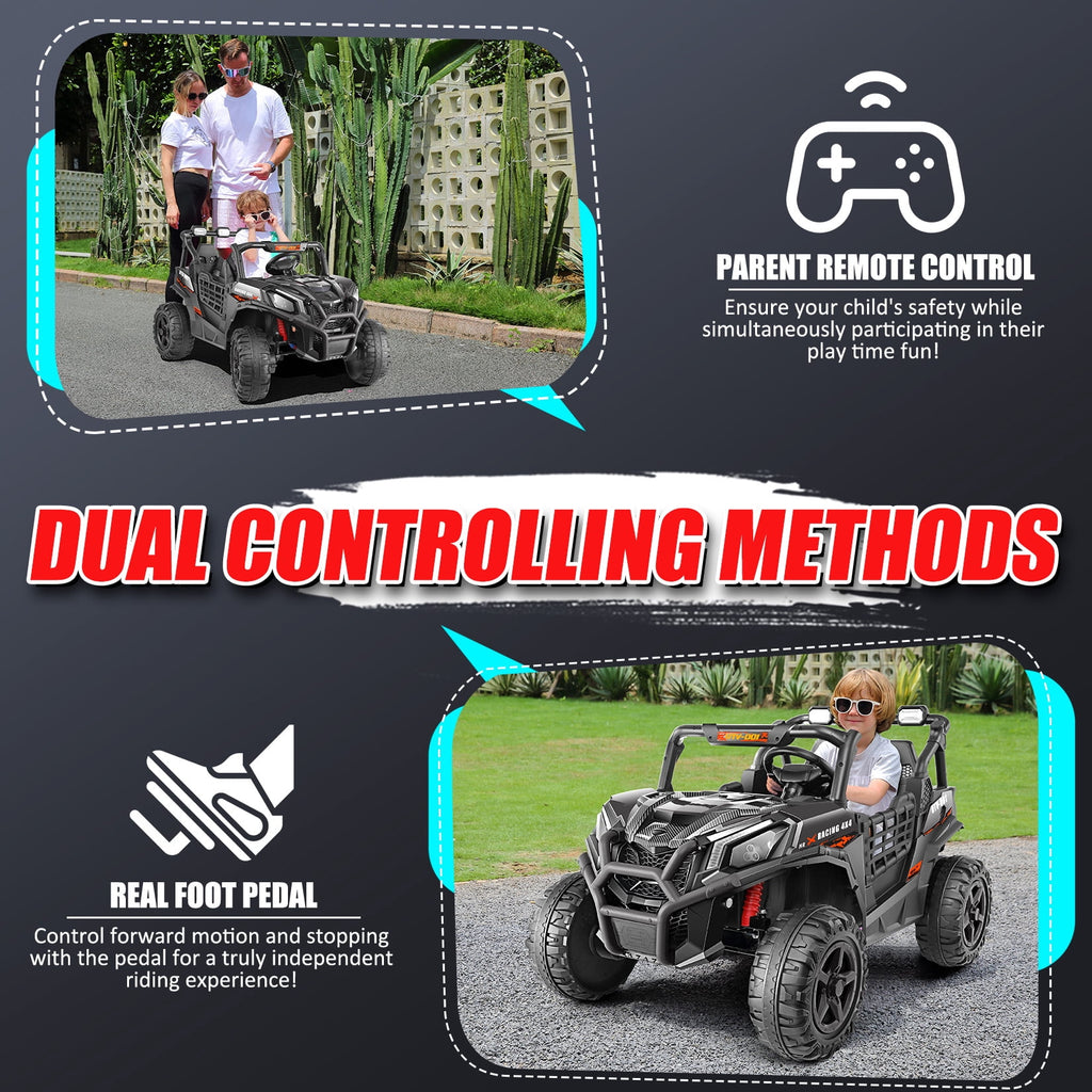Funcid 24V Ride on Toys 4WD Ride on Cars with Remote Control, 2 XL Seater Electric Car for Kids, Power Car Wheels, UTV w/ 4*200W Motor, Bluetooth, Music, Lights, 3 Speeds, Black