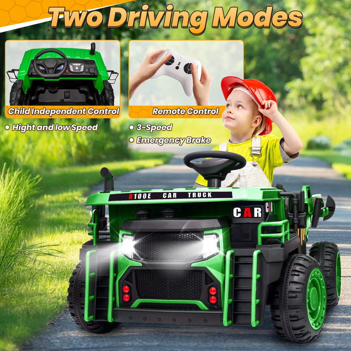 24 Volt Ride on Toys w/ Remote Control, 2*200W Strong Motor, Electric Powered Ride on Dump Truck with Shovel, 3 Speeds, LED Lights, MP3/USB Music, Blue