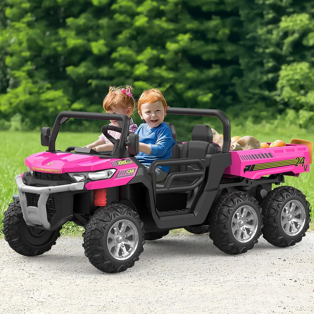 Ride On Dump Truck for Kids Ride On Car with Remote Control Electric UTV Vehicles with Electric Dump Bed, 4WD Power Ride-on 6 Wheels Ride On Toys for Boys Girls