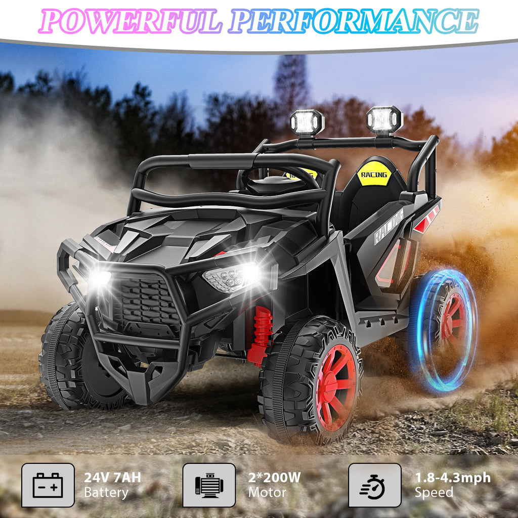 Funcid 24 Volt Ride on Cars, 2-Seater Ride on Toys with Remote Control, 400W Electric Car, Ride on UTV w/ Bluetooth, MP3, Suspension, Seat Belts, Volume Adjustment, Black