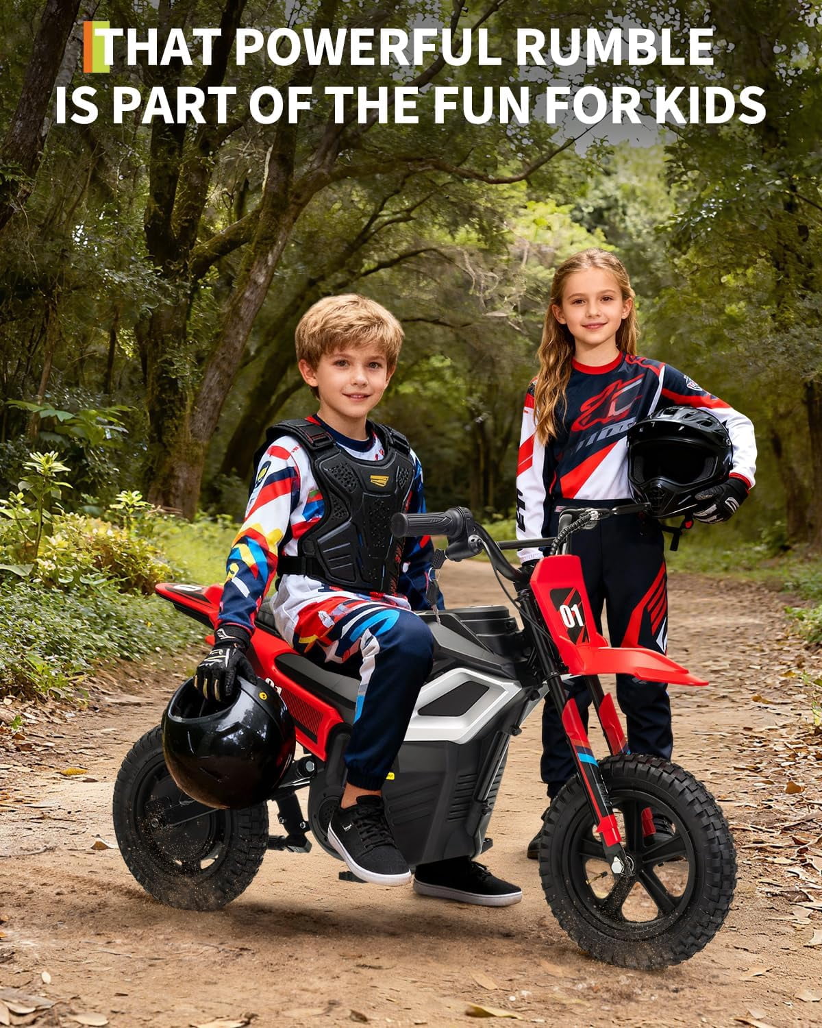 Fectiontool 24V Electric Ride-On Motorcycle, 350W Motor, 24V 7Ah Rechargeable Battery, Battery Powered Ride-On Bike, Energy-Efficient Charger Included,Red