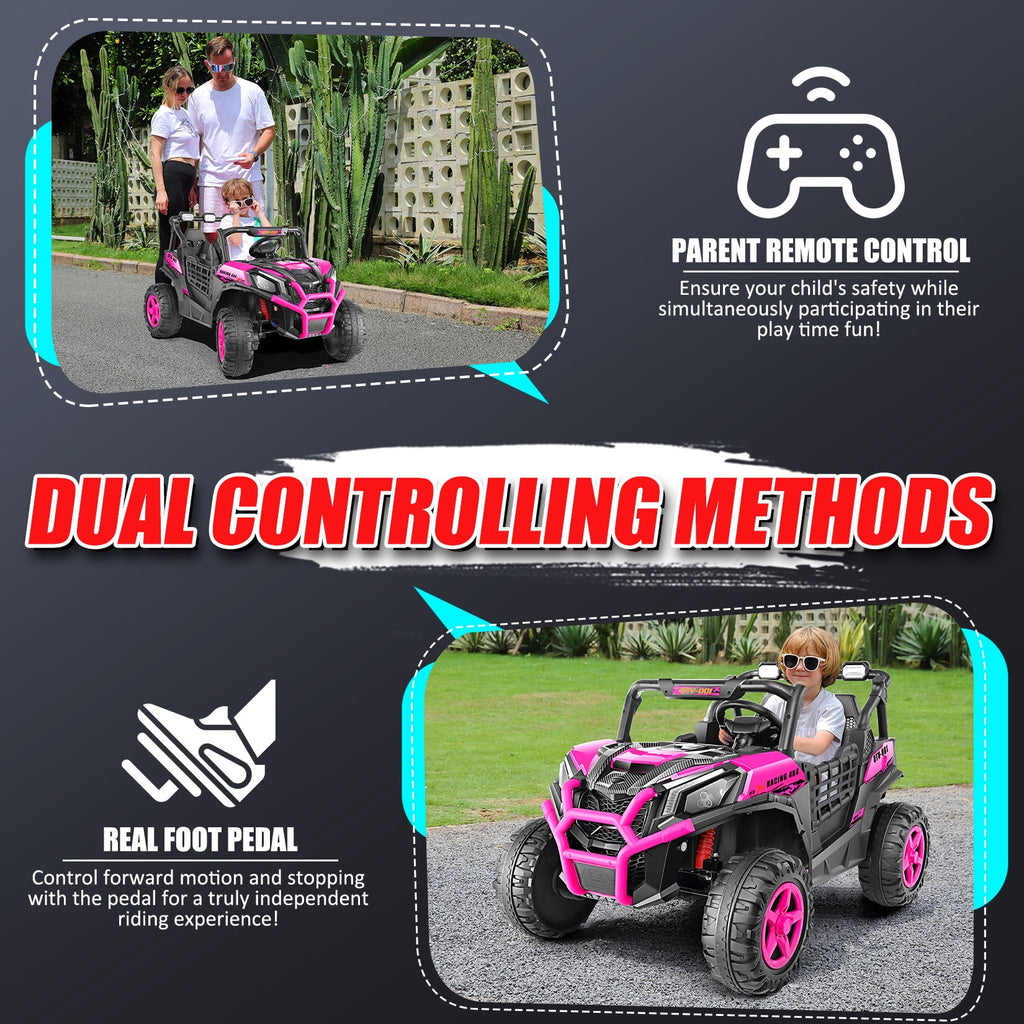 Funcid 24V Ride on Toys 4WD Ride on Cars with Remote Control, 2 XL Seater Electric Car for Kids, Power Car Wheels, UTV w/ 4*200W Motor, Bluetooth, Music, Lights, 3 Speeds, Black