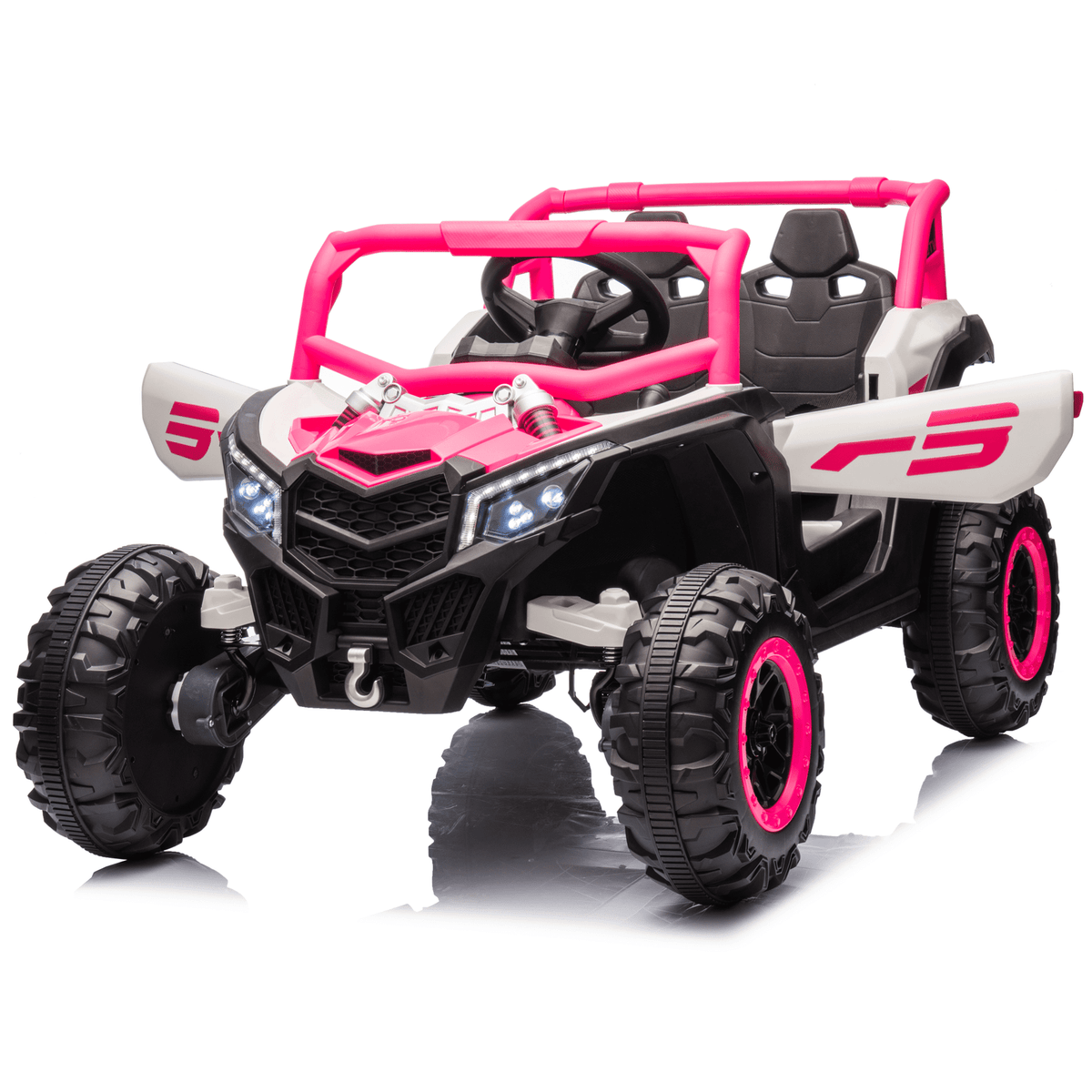 Sunnyfree 24 Volt Ride on Toys, 4WD Electric Car for Kids, Power Car Wheels with Remote Control, Bluetooth, Spring Suspension, LED Light, Pink