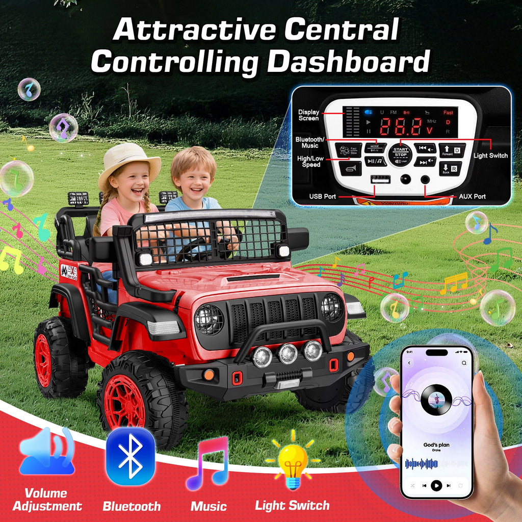 Funcid 24 Volt Ride on Toys, 2-Seater Electric Car, 400W Ride on Cars with Remote Control, Ride on Truck W/ Bluetooth, Music, Power Display, High/Low Speed, Light Control, Suspension, Pink