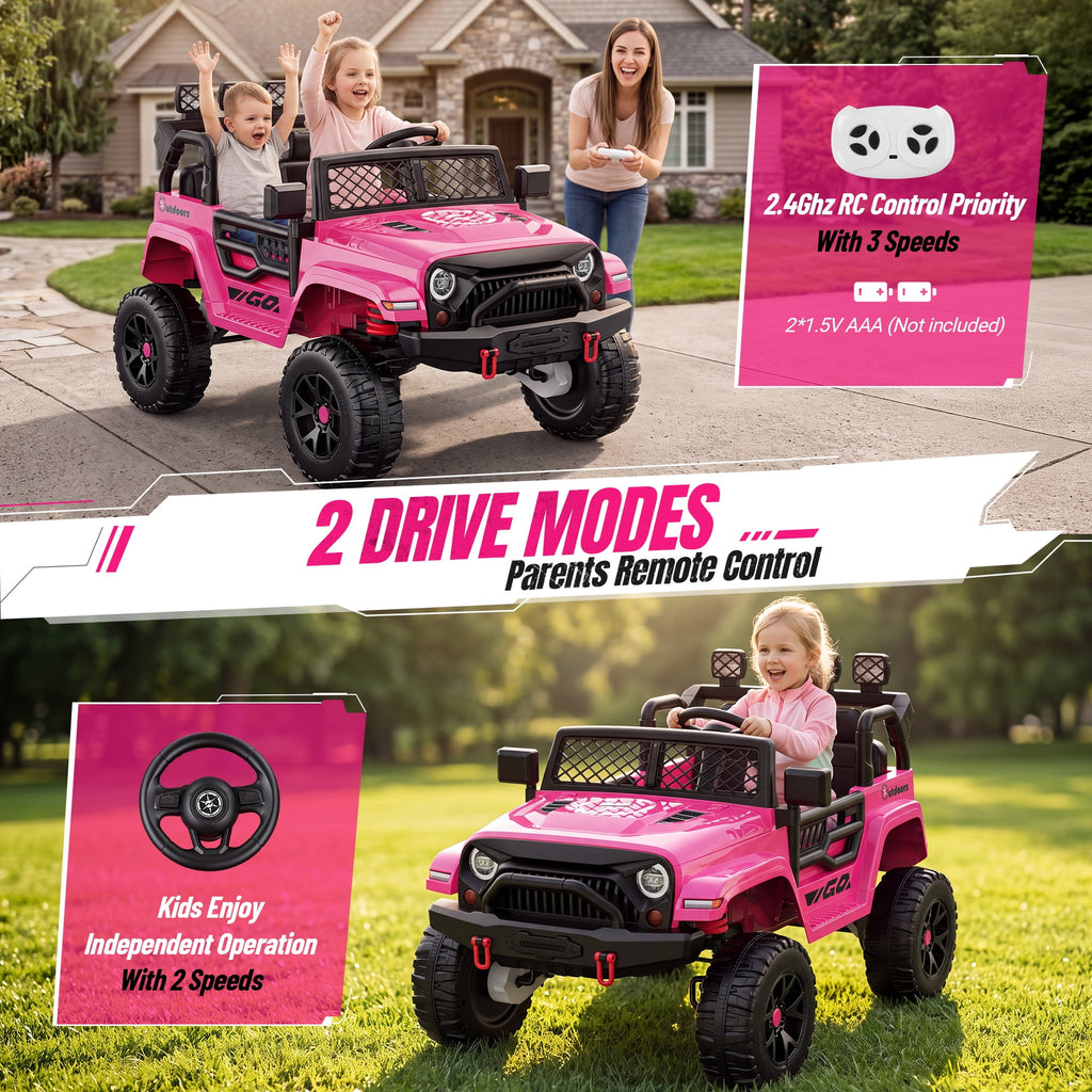 Wisairt 24V Ride on Cars, 4WD 800W Ride on Toys for Big Kids, Power Car Wheel with Remote, Kids Electric Car with 2 Seater, Music, LED Lights, Seat Belt, 3-8 Years Old, Pink
