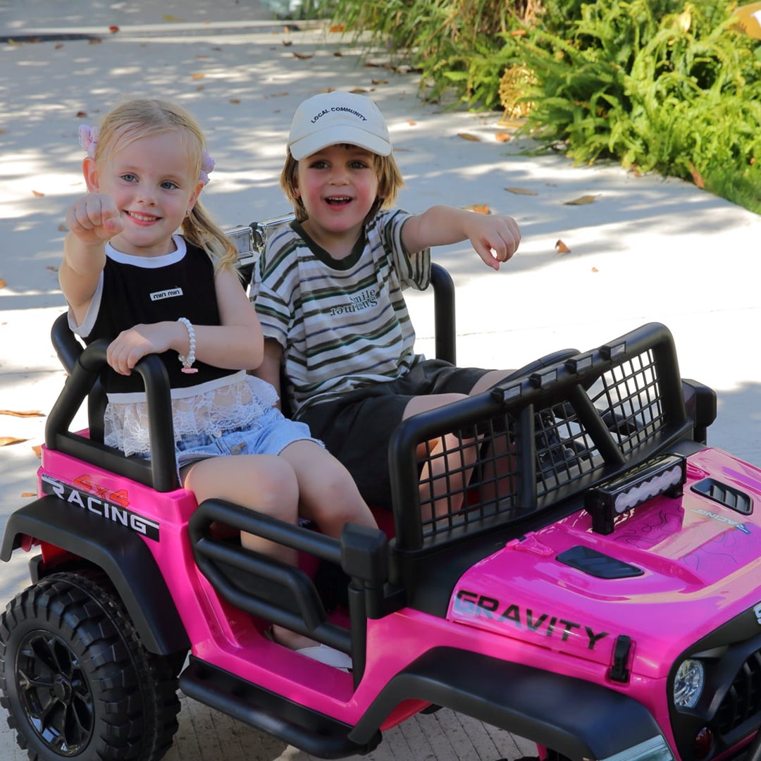 Funcid 24 Volt Ride on Toys with Remote Control, 400W 2-Seater Ride on Cars with Colored LED Lights & Battery Indicator, Electric Car for Kids w/ Bluetooth, Light Control, Volume Knob, Pink