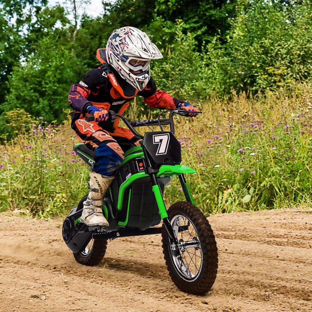 24V Electric Dirt Bike, 3-Speed Off-Road Motorcycle up to 14.29 MPH, Dual Suspension, Hydraulic Front Fork, Steel Frame, 135 lbs Capacity