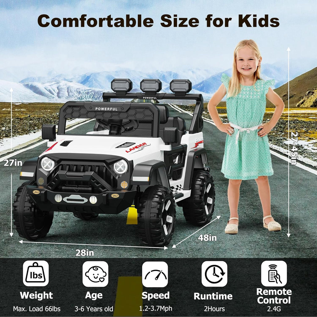 12V Ride-On Truck Car, 7Ah Battery, Parent Remote Control, 3 Speeds Up to 3.7 MPH, Soft Start, LED Lights, Bluetooth, USB, AUX, MP3, 66 Lbs