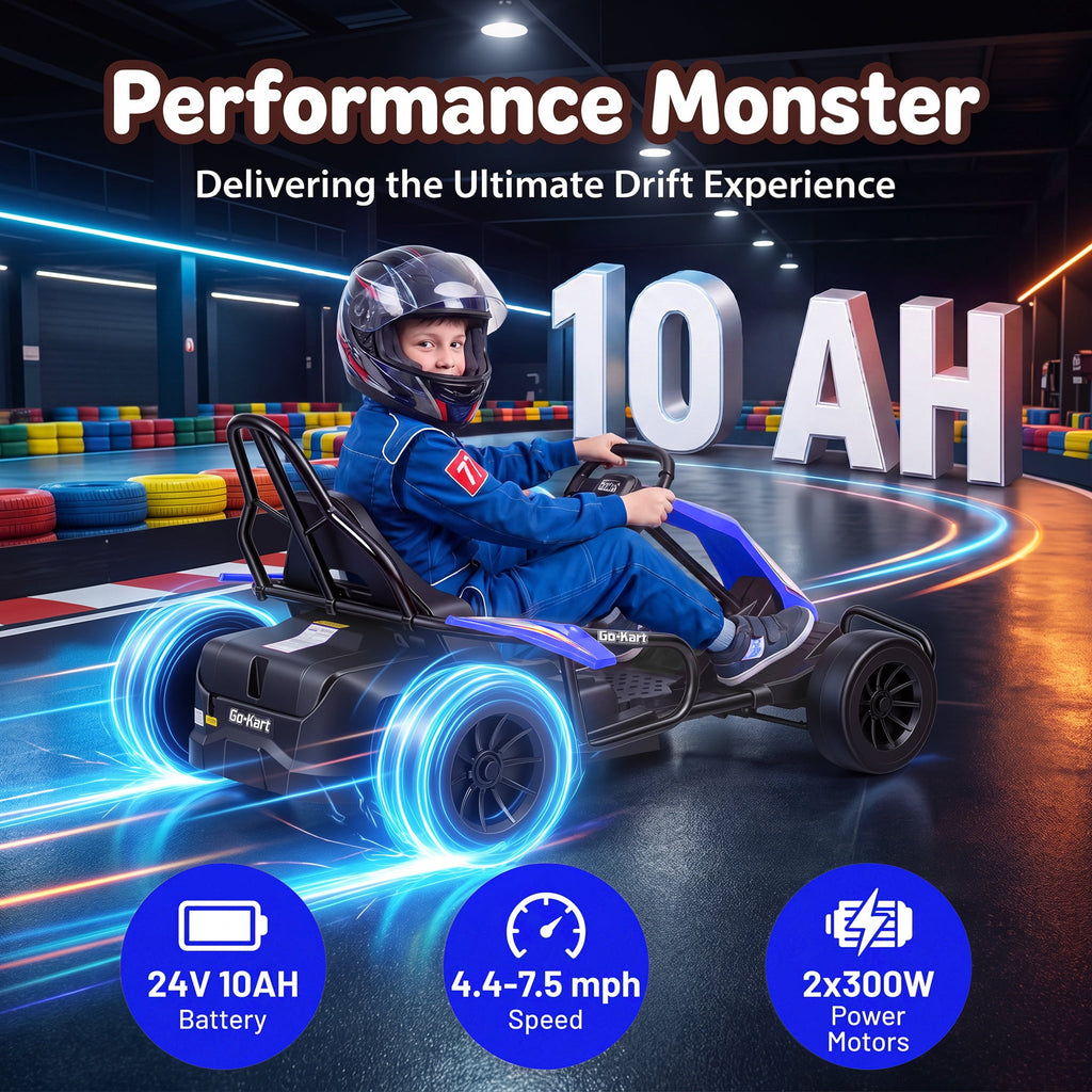 Funcid 24V 10Ah Big Battery Go Kart for Kids Age 6-12, Ride on Toys with 600W Motors, 7.5 MPH Electric Go Kart W/ EVA Wheels, 4-Level Adjustable Seat & 360° Drift Mode, LED Power Display, Red