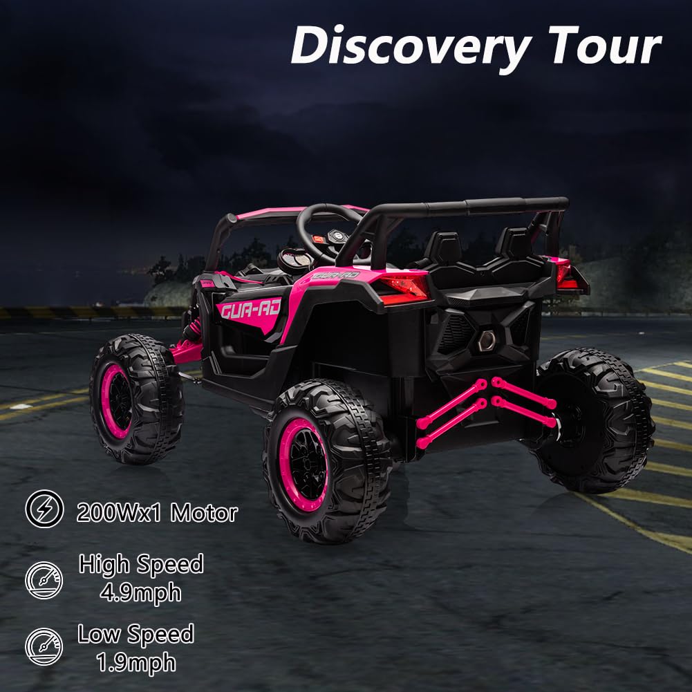 TROPOW 24 Volt Ride On Toys for Boys,Battery Powered Kids Car, Electric Off-Road UTV Car with Remote Control, 200W Motors, Led Lights, Music, Enhanced Suspension, Ride on Toy for Kids,Rose Red