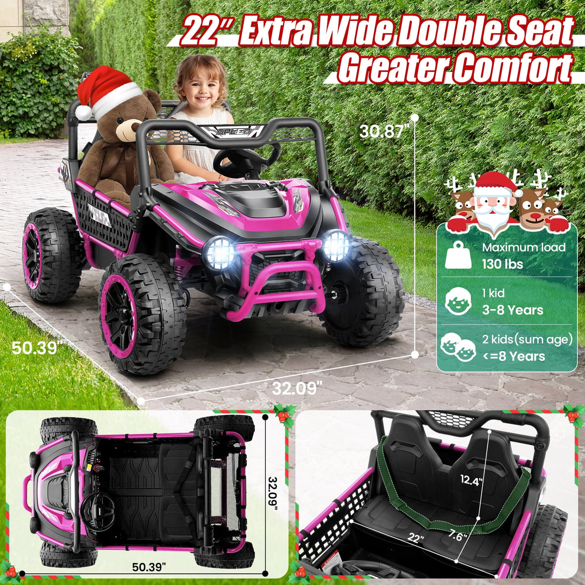 VIBESPARK XXL 24V Ride on Toys for Big Kids Ages 3-8, Key Start Metal Frame UTV with Power Display, 7AH Ride on Cars w/ 150W Motors, Bluetooth, Volume Knob, Safety Belt, Max 5mph, Pink